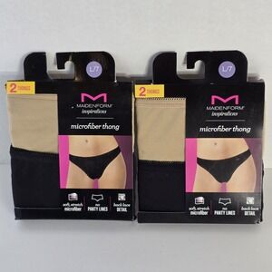 L/7 Maidenform Thongs Inspirations Panties No Line Microfiber Lot of 2 (4 Pair)